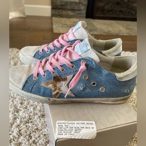 Golden goose denim and pony hair superstars